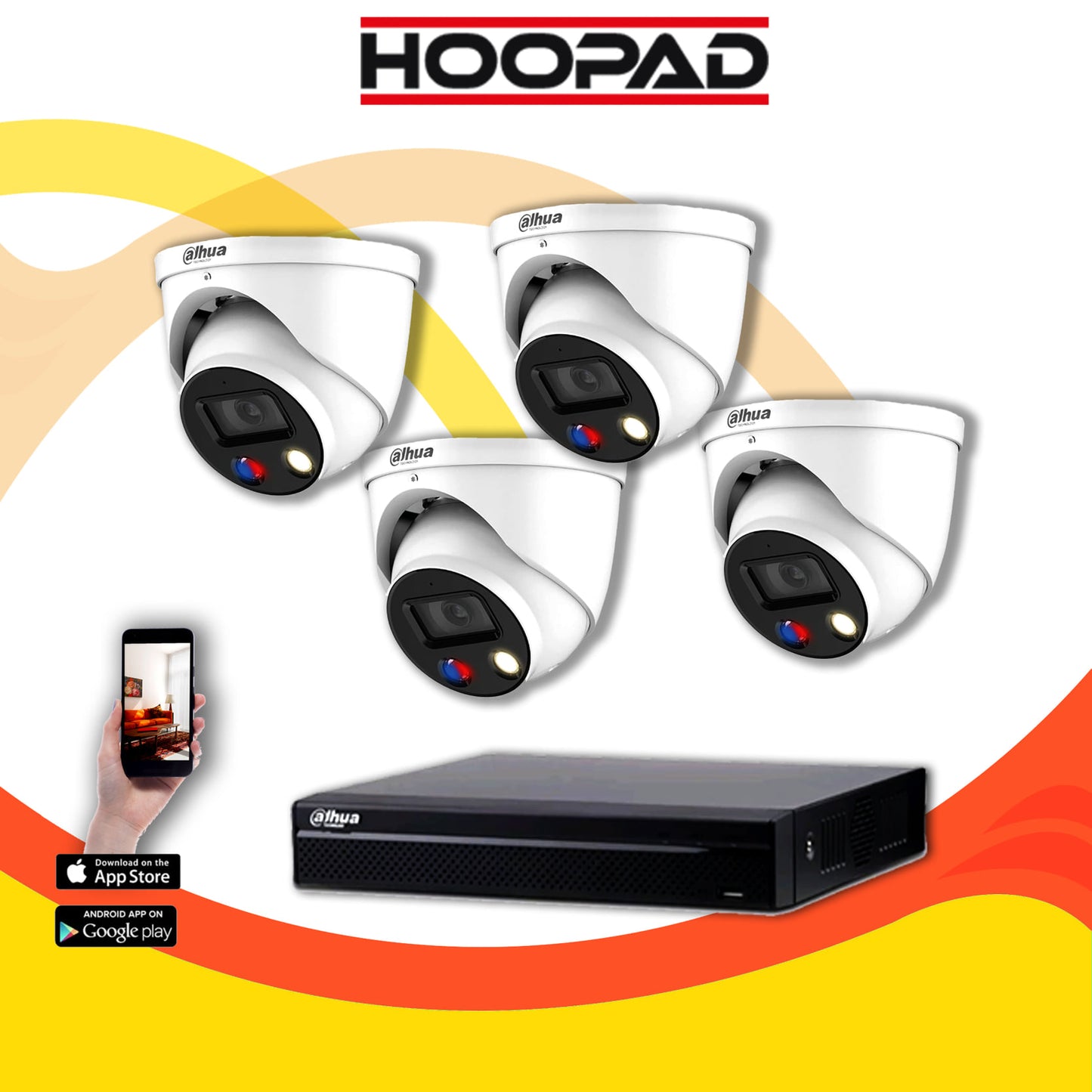 4 x 4K Dahua 8MP Smart Dual Illumination Active Deterrence Fixed-focal Eyeball WizSense Network Camera 4ch recorder harddisk 2 TB