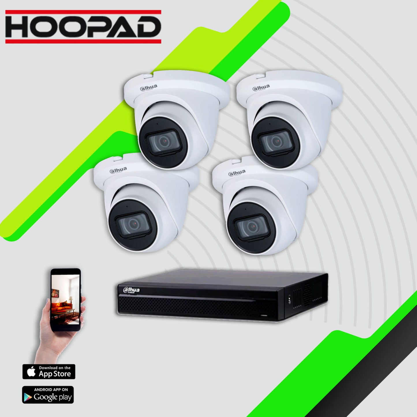 4×4K Dahua 8MP Smart Dual Light Fixed-focal Eyeball WizSense Network Camera with 4 ch recorder harddisk 2 TB